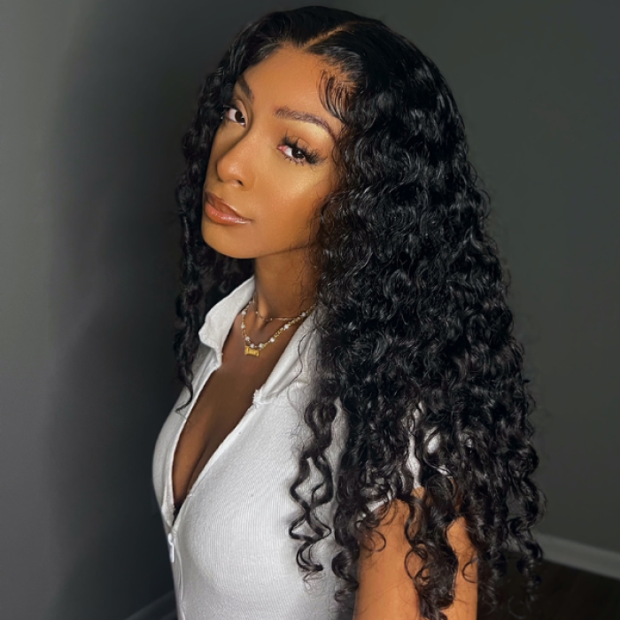 Leisure Style Water Wave 4x4 Closure Lace Glueless Mid Part Long Wig 100% Human Hair Leisure Style Water Wave 4x4 Closure Lace Glueless Mid Part Long Wig 100% Human Hair