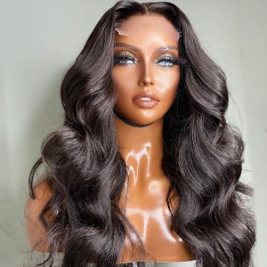 Super Easy Natural Black Body Wave 4x4 Closure Lace Glueless Mid Part Long Wig 100% Human Hair Super Easy Natural Black Body Wave 4x4 Closure Lace Glueless Mid Part Long Wig 100% Human Hair