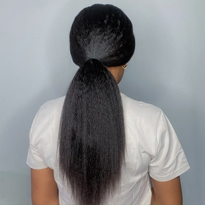 Glueless High Density Kinky Straight 4x4 Closure Lace Long Wig 100% Human Hair Glueless High Density Kinky Straight 4x4 Closure Lace Long Wig 100% Human Hair