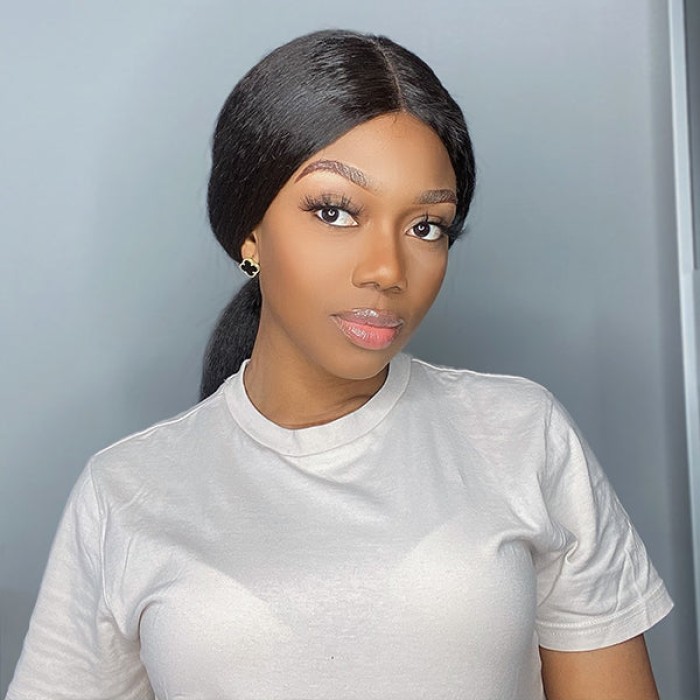 Glueless High Density Kinky Straight 4x4 Closure Lace Long Wig 100% Human Hair Glueless High Density Kinky Straight 4x4 Closure Lace Long Wig 100% Human Hair