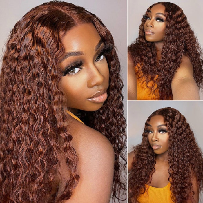 Casual Reddish Brown Curly 5x5 Closure Lace Glueless Mid Part Long Wig 100% Human Hair Casual Reddish Brown Curly 5x5 Closure Lace Glueless Mid Part Long Wig 100% Human Hair