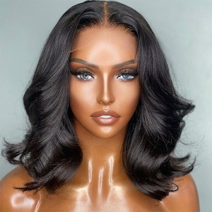 Gorgeous Natural Black Loose Wave 5x5 Closure Lace Glueless Short Wig 100% Human Hair