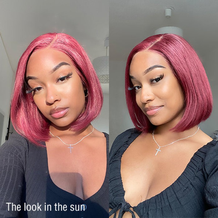 Reddish Purple Side Part Minimalist Lace Bob Wig 100% Human Hair Reddish Purple Side Part Minimalist Lace Bob Wig 100% Human Hair
