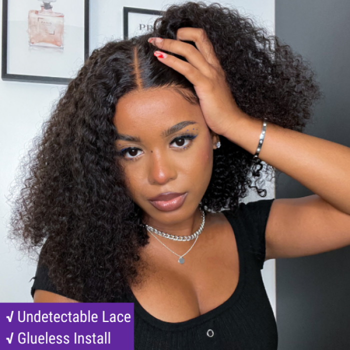 Kinky Curly 5x5 Closure HD Lace Glueless Mid Part Short Wig 100% Human Hair Kinky Curly 5x5 Closure HD Lace Glueless Mid Part Short Wig 100% Human Hair