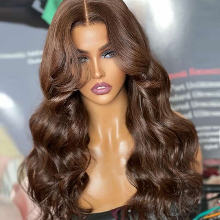 Layered Bangs Chestnut Brown Loose Wave 5x5 Closure Lace Glueless Mid Part Long Wig 100% Human Hair Layered Bangs Chestnut Brown Loose Wave 5x5 Closure Lace Glueless Mid Part Long Wig 100% Human Hair