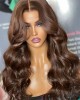 Layered Bangs Chestnut Brown Loose Wave 5x5 Closure Lace Glueless Mid Part Long Wig 100% Human Hair Layered Bangs Chestnut Brown Loose Wave 5x5 Closure Lace Glueless Mid Part Long Wig 100% Human Hair