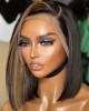 Blonde Highlight Bob With Bangs 13x4 Frontal Lace C Part Short Wig 100% Human Hair Blonde Highlight Bob With Bangs 13x4 Frontal Lace C Part Short Wig 100% Human Hair