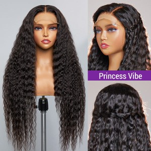 Boho-Chic  Flowy Bohemian Curly 5×5 Closure Lace Glueless Mid Part Long Wig 100% Human Hair