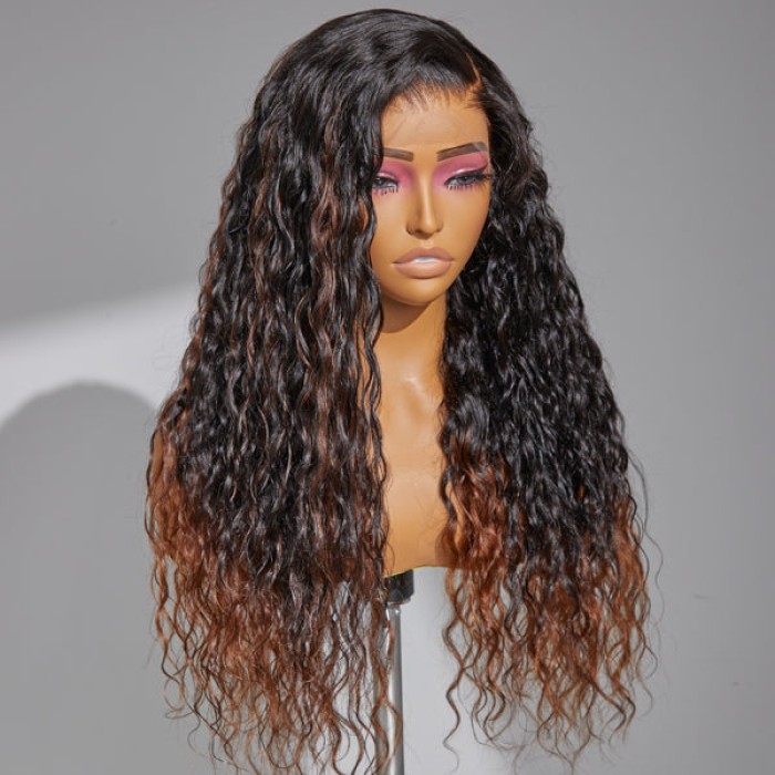 Limited Design Sweety Brown Tails Highlight Water Wave 13x4 Frontal HD Lace C Part Long Wig 100% Human Hair Limited Design Sweety Brown Tails Highlight Water Wave 13x4 Frontal HD Lace C Part Long Wig 100% Human Hair