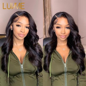 Classy Natural Black Body Wave 13x4 Frontal Lace Side Part Long Wig 100% Human Hair
