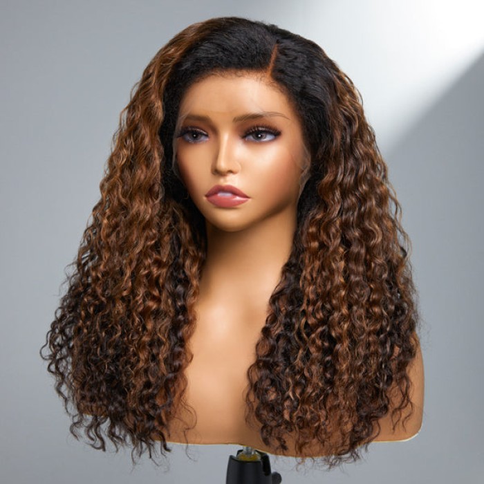 4C Edges Kinky Edges Ombre Brown Deep Wave 13x4 Frontal HD Lace Side Part Long Wig 100% Human Hair 4C Edges Kinky Edges Ombre Brown Deep Wave 13x4 Frontal HD Lace Side Part Long Wig 100% Human Hair