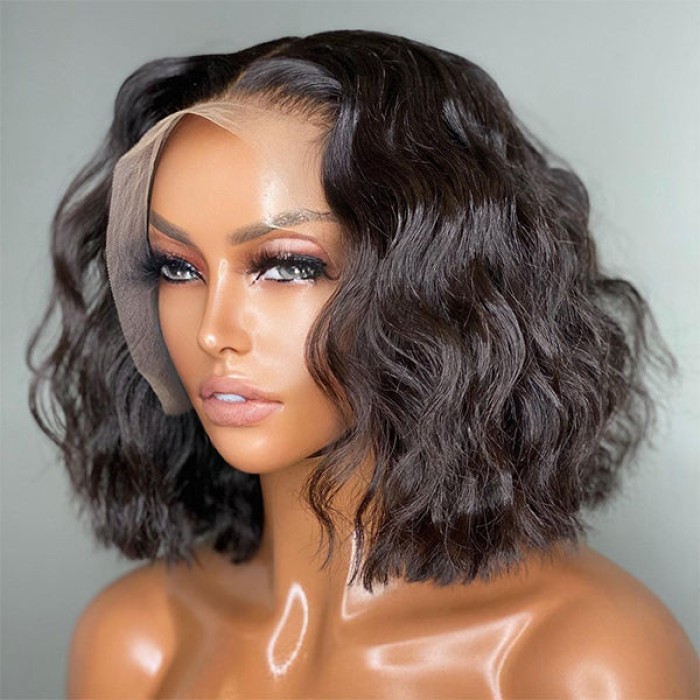 Summer Trendy Water Wave 13x4 Frontal Lace Mid Part Short Wig 100% Human Hair Summer Trendy Water Wave 13x4 Frontal Lace Mid Part Short Wig 100% Human Hair
