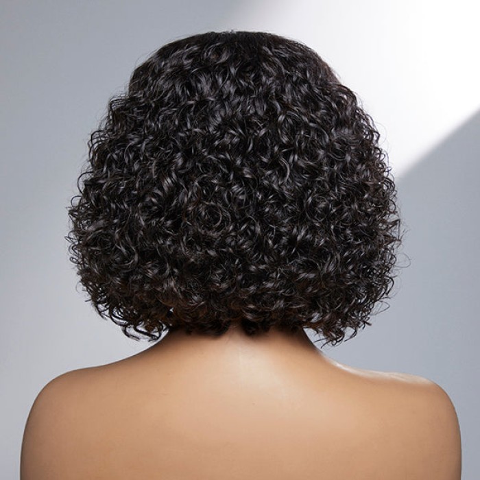 Casual Bouncy Curly 4x4 Closure Lace Glueless Short Wig With Bangs 100% Human Hair Face-Framing Casual Bouncy Curly 4x4 Closure Lace Glueless Short Wig With Bangs 100% Human Hair Face-Framing