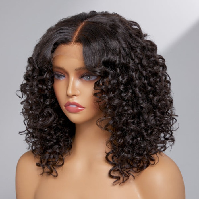 Casual Bouncy Curly 4x4 Closure Lace Glueless Mid Part Short Wig 100% Human Hair Casual Bouncy Curly 4x4 Closure Lace Glueless Mid Part Short Wig 100% Human Hair