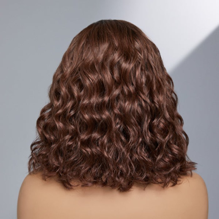 Chocolate Light Brown Wavy Minimalist HD Lace Glueless C Part Short Wig 100% Human Hair Chocolate Light Brown Wavy Minimalist HD Lace Glueless C Part Short Wig 100% Human Hair
