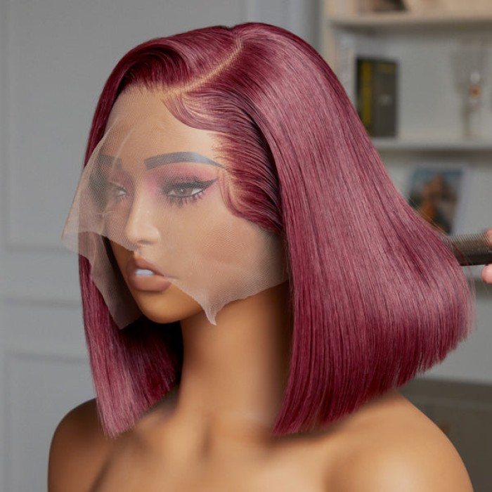 Reddish Purple Side Part Minimalist Lace Bob Wig 100% Human Hair Reddish Purple Side Part Minimalist Lace Bob Wig 100% Human Hair