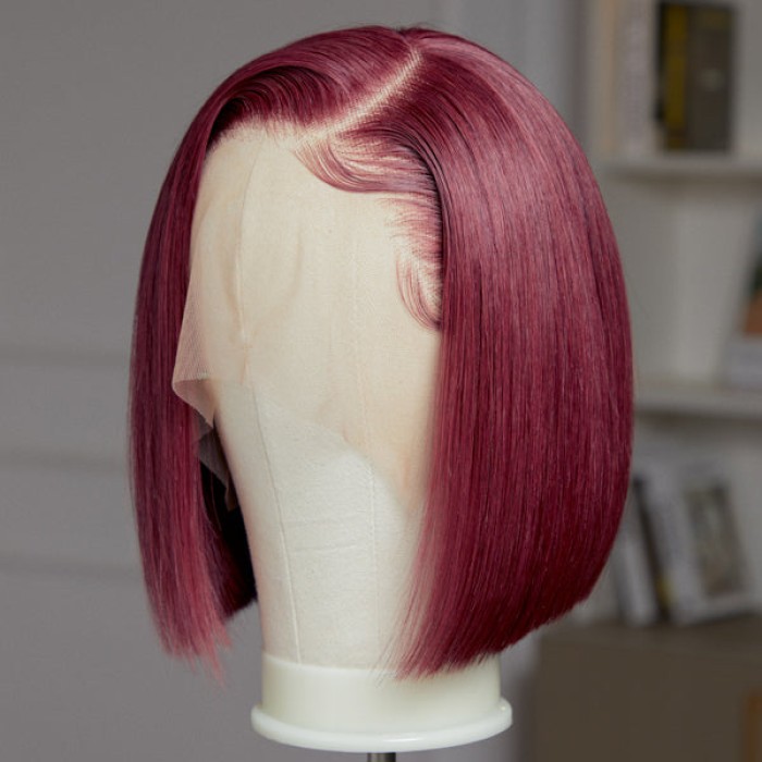 Reddish Purple Side Part Minimalist Lace Bob Wig 100% Human Hair Reddish Purple Side Part Minimalist Lace Bob Wig 100% Human Hair