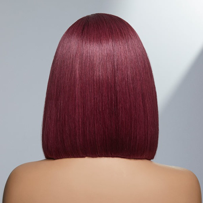 Burgundy New Trend Side-swept Bangs Bob Wig With 100% Human Hair Burgundy New Trend Side-swept Bangs Bob Wig With 100% Human Hair