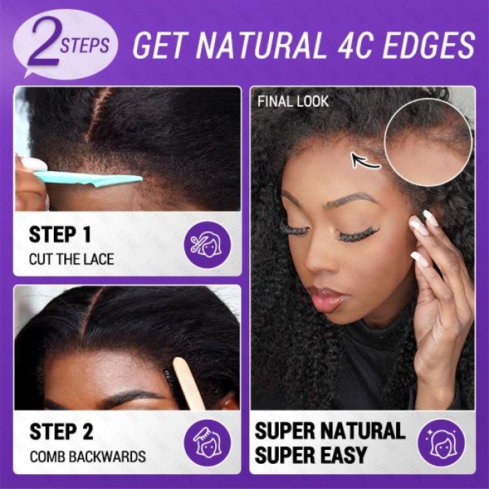 4C Edges Realistic Kinky Edges Afro Curly 13x4 Frontal HD Lace Free Part Long Wig 100% Human Hair 4C Edges Realistic Kinky Edges Afro Curly 13x4 Frontal HD Lace Free Part Long Wig 100% Human Hair