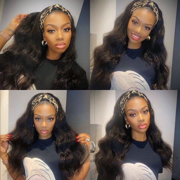 Natural Black Body Wave No Lace Glueless Long Headband Wig 100% Human Hair Natural Black Body Wave No Lace Glueless Long Headband Wig 100% Human Hair