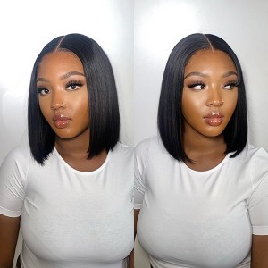 Pre-bleached Glueless Middle Part Wide T Lace Bob Wig 100% Human Hair  Easy & Daily Pre-bleached Glueless Middle Part Wide T Lace Bob Wig 100% Human Hair  Easy & Daily