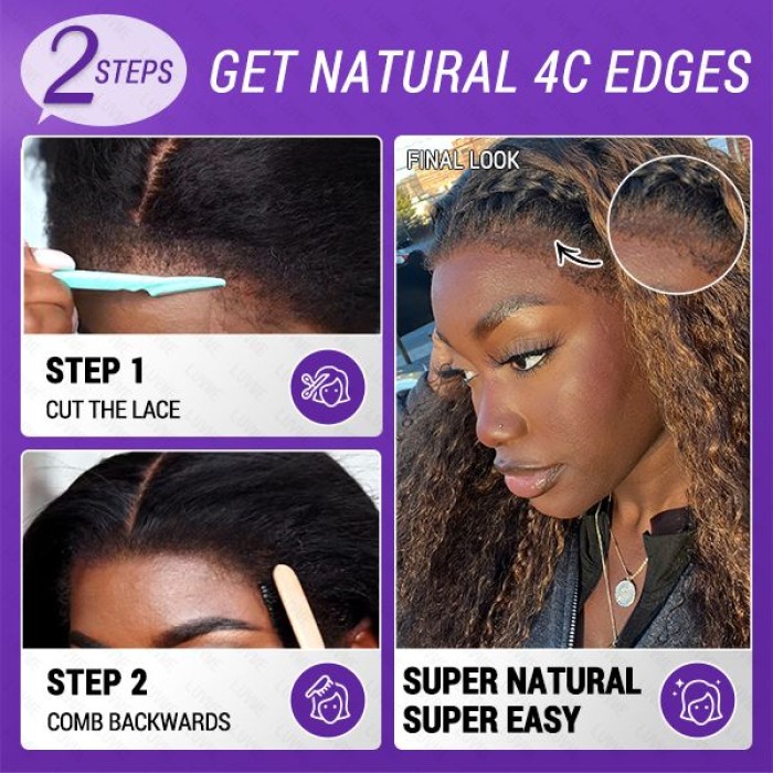 4C Edges Kinky Edges Ombre Brown Deep Wave 13x4 Frontal HD Lace Side Part Long Wig 100% Human Hair 4C Edges Kinky Edges Ombre Brown Deep Wave 13x4 Frontal HD Lace Side Part Long Wig 100% Human Hair