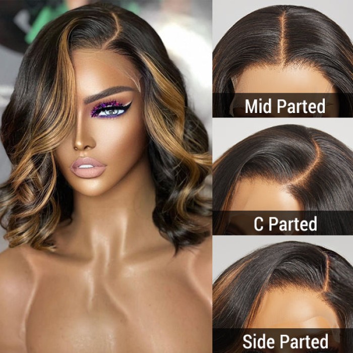 Blonde Mix Loose Wave 5x5 Closure HD Lace Glueless Side Part Short Wig 100% Human Hair Blonde Mix Loose Wave 5x5 Closure HD Lace Glueless Side Part Short Wig 100% Human Hair