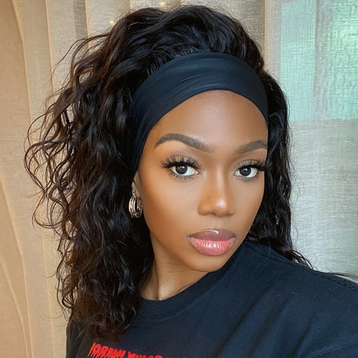 Natural Black Loose Deep Wave No Lace Glueless Free Part Headband Wig 100% Human Hair (Get Free Trendy Headbands) Natural Black Loose Deep Wave No Lace Glueless Free Part Headband Wig 100% Human Hair (Get Free Trendy Headbands)