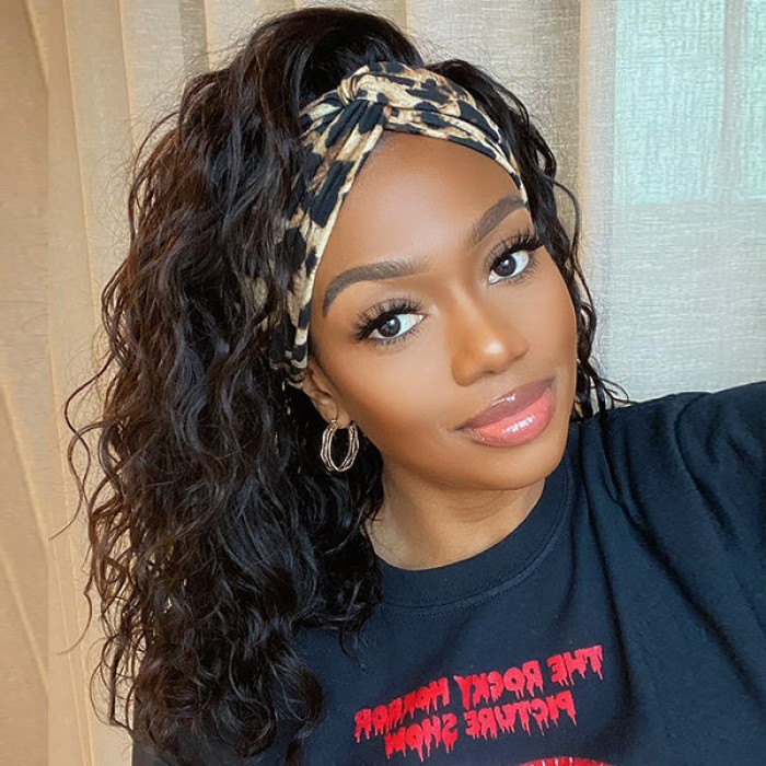 Natural Black Loose Deep Wave No Lace Glueless Free Part Headband Wig 100% Human Hair (Get Free Trendy Headbands) Natural Black Loose Deep Wave No Lace Glueless Free Part Headband Wig 100% Human Hair (Get Free Trendy Headbands)