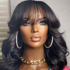 Glueless Beginner Friendly Soft Wavy Curls Bob Wig With Bangs 100% Human Hair