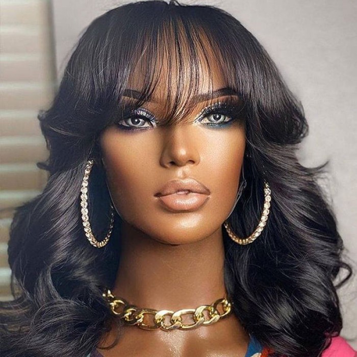 Glueless Beginner Friendly Soft Wavy Curls Bob Wig With Bangs 100% Human Hair Glueless Beginner Friendly Soft Wavy Curls Bob Wig With Bangs 100% Human Hair