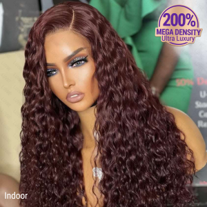 200% Mega Density  Dark Purple Water Wave 5x5 Closure HD Lace Glueless Side Part Long Wig 100% Human Hair