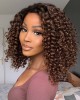 Black To Brown Ombre Bouncy Curly 4x4 Closure Lace Glueless Side Part Long Wig 100% Human Hair Black To Brown Ombre Bouncy Curly 4x4 Closure Lace Glueless Side Part Long Wig 100% Human Hair