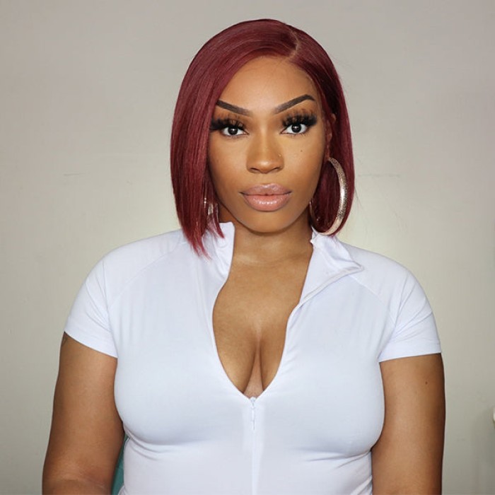 Reddish Purple Side Part Minimalist Lace Bob Wig 100% Human Hair Reddish Purple Side Part Minimalist Lace Bob Wig 100% Human Hair