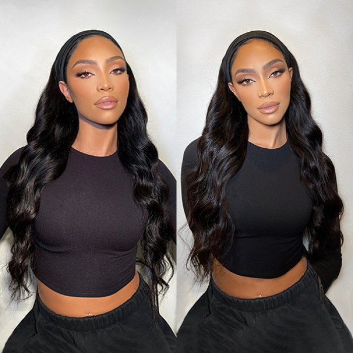 Natural Black Body Wave No Lace Glueless Long Headband Wig 100% Human Hair Natural Black Body Wave No Lace Glueless Long Headband Wig 100% Human Hair