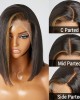 Blonde Highlight Bob With Bangs 13x4 Frontal Lace C Part Short Wig 100% Human Hair Blonde Highlight Bob With Bangs 13x4 Frontal Lace C Part Short Wig 100% Human Hair