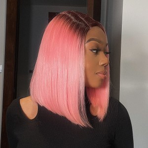 Beginner Friendly Glueless Light Pink Ombre T Part Lace Bob Wig 100% Human Hair Beginner Friendly Glueless Light Pink Ombre T Part Lace Bob Wig 100% Human Hair