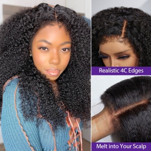 4C Edges  Realistic Kinky Edges Afro Curly 13x4 Frontal HD Lace Free Part Long Wig 100% Human Hair