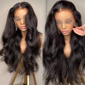 Natural Black Body Wave 13x4 Frontal HD  Lace Long Wig 100% Human Hair
