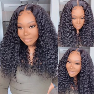 Wet And Wavy  Water Wave 4x4 Closure Lace Glueless Mid Part Long Wig 100% Human Hair