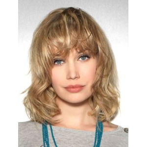 Middle Part Human Hair Wavy Wigs With Wavy Ends