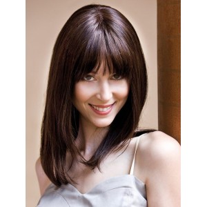 Loose Wavy Copper Long Human Hair Wigs With Air Bangs Loose Wavy Copper Long Human Hair Wigs With Air Bangs