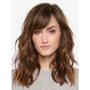 18" Loose Wavy Human Hair Wigs With Side Bangs 18" Loose Wavy Human Hair Wigs With Side Bangs