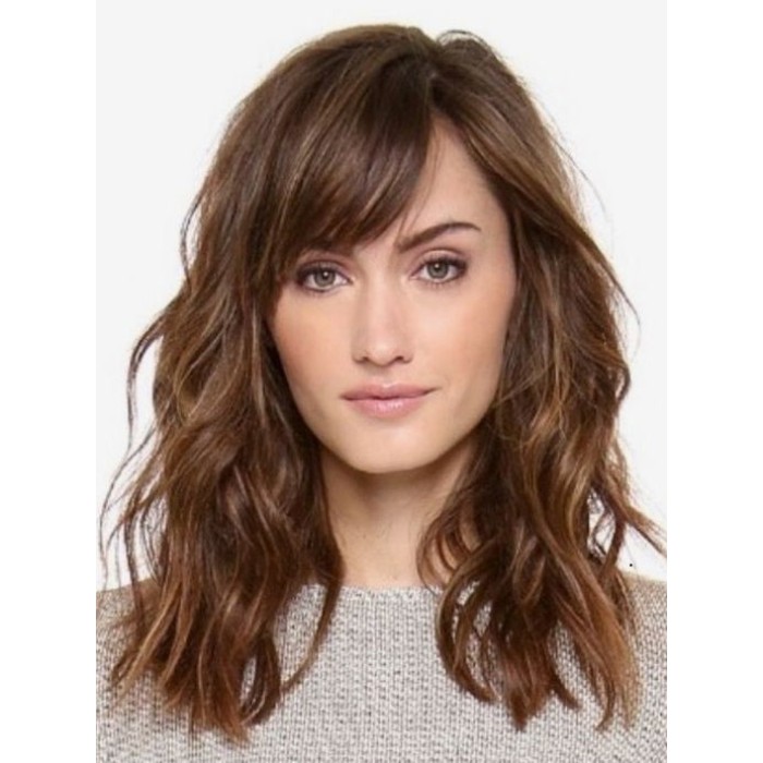 18" Loose Wavy Human Hair Wigs With Side Bangs 18" Loose Wavy Human Hair Wigs With Side Bangs