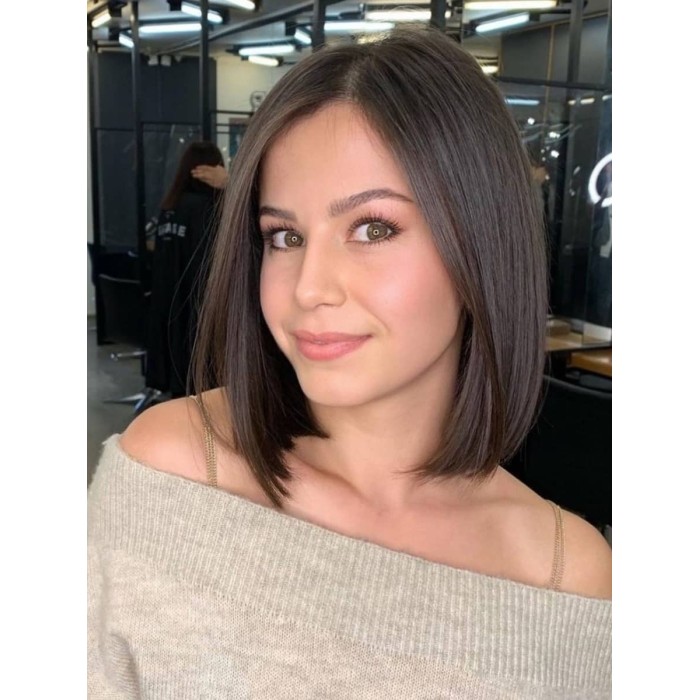 Dark Brown Human Hair Full Lace Wigs With Round Ends Dark Brown Human Hair Full Lace Wigs With Round Ends