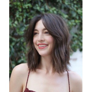 Layered Wavy Ends Middle Part Human Hair Lace Wigs