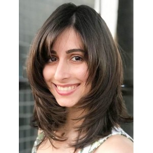 14" Layered Medium Straight Capless Human Hair Wigs With Bangs