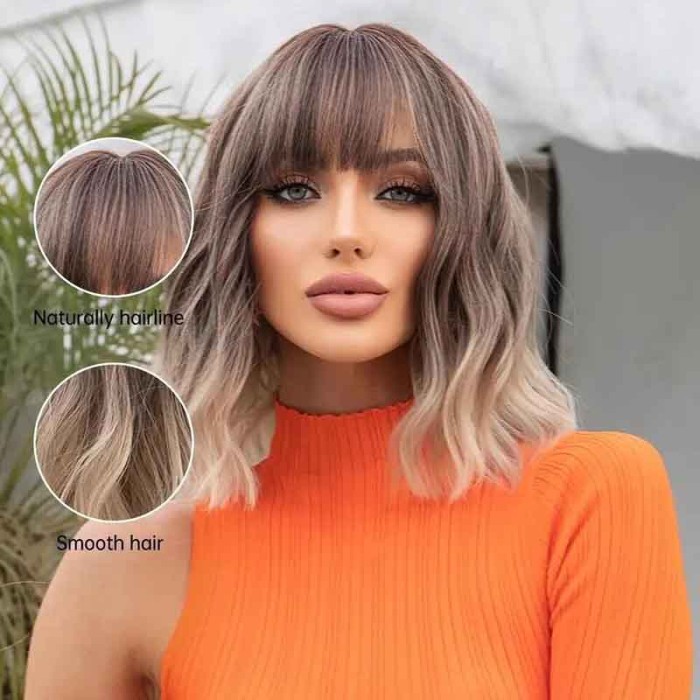 100% Real Hair Wavy Curly Bob Wigs with Bangs for Women 100% Real Hair Wavy Curly Bob Wigs with Bangs for Women