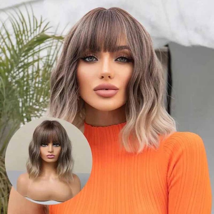 100% Real Hair Wavy Curly Bob Wigs with Bangs for Women 100% Real Hair Wavy Curly Bob Wigs with Bangs for Women