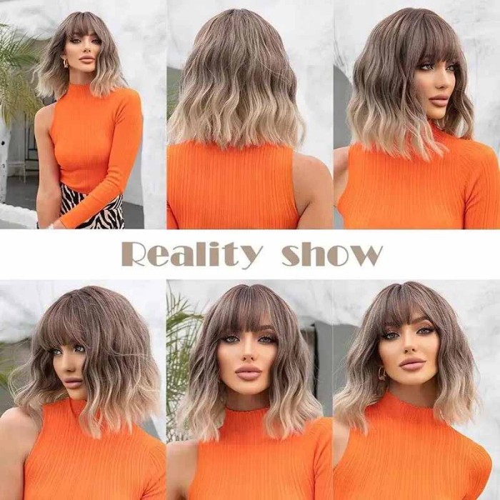 100% Real Hair Wavy Curly Bob Wigs with Bangs for Women 100% Real Hair Wavy Curly Bob Wigs with Bangs for Women